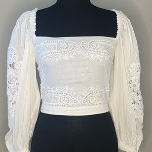 Farm Rio square neckline 3/4 sleeve Crop Top- like new $80.00 -White -Size: XS